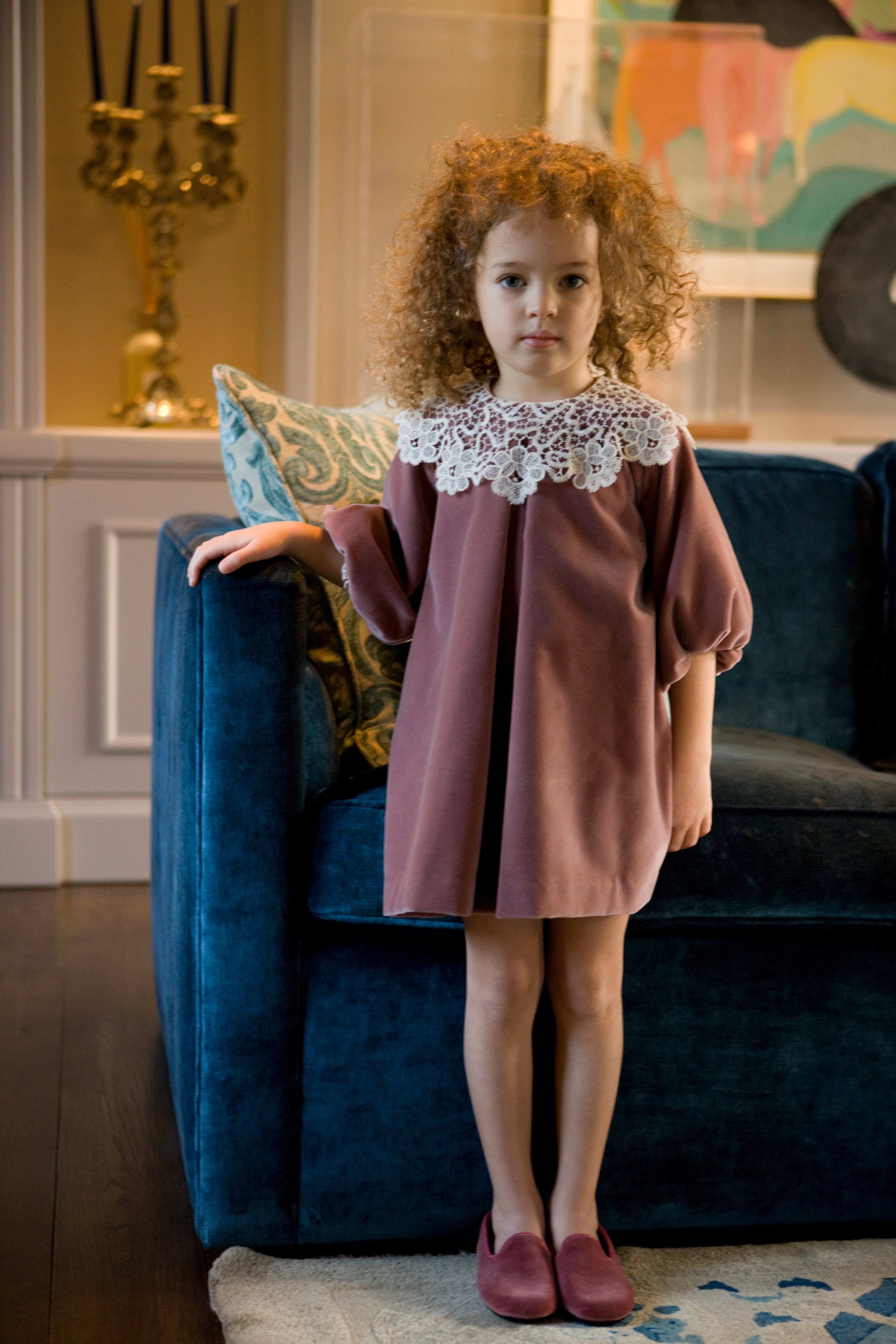 JESURUM UNICORNO VELVET DRESS WITH LACE COLLAR PUFF SLEEVES JESURUM UNICORNO VELVET DRESS WITH LACE COLLAR PUFF SLEEVES