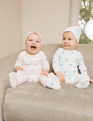 LITTLE LABEL 2PC AIRPLANE PRINT FOOTIE WITH HAT SET