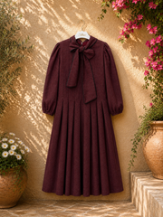 ALITSA TIE BOW PLEATED WOOLY DRESS