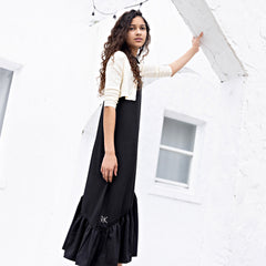 RETRO KID 2PC EMERY CARDIGAN WITH EMERY SLANTED TIER COLLAR MAXI DRESS