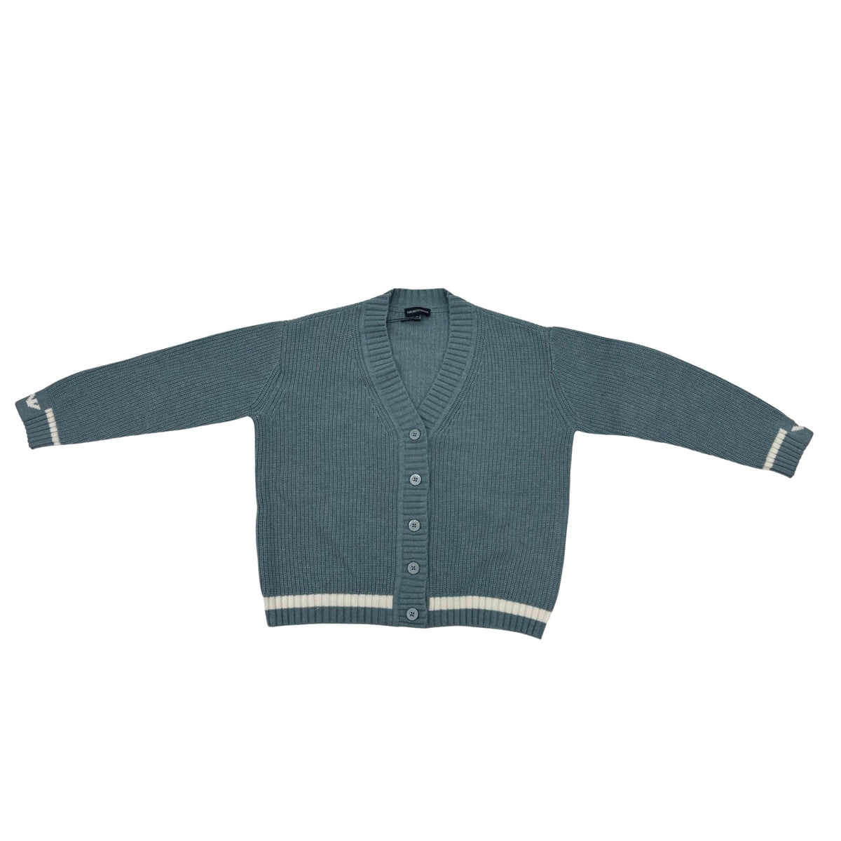 EMPORIO ARMANI RIBBED BUTTON FRONT CARDIGAN WITH WHITE TRIM