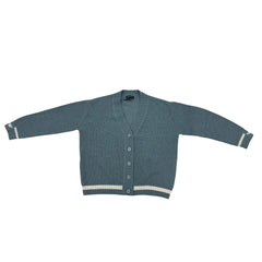 EMPORIO ARMANI RIBBED BUTTON FRONT CARDIGAN WITH WHITE TRIM