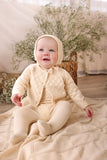 MINI P 3PC POINTELLE WRAP FOOTIE, BONNET WITH CARDIGAN SET