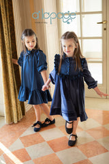 ALAPAGE SMEMORINA SATIN DRESS WITH EMBROIDERED DETACHABLE COLLAR