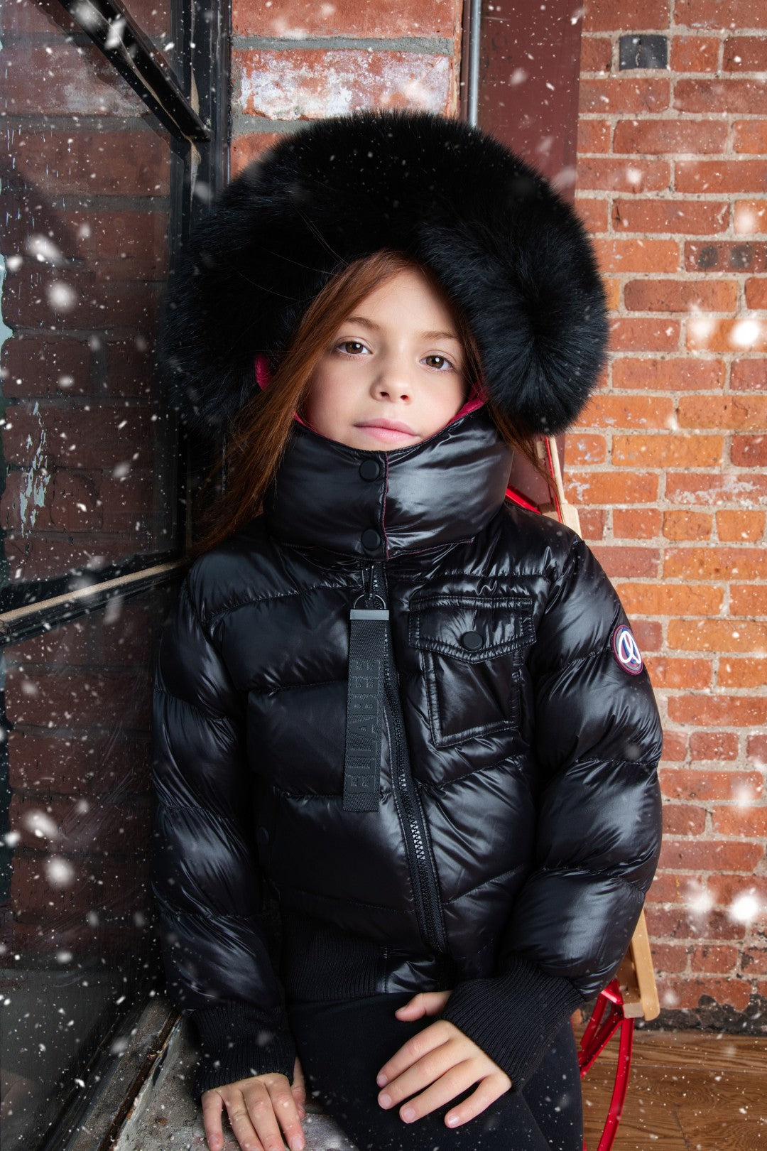 ELLABEE BLACK FUR HOOD BOMBER COAT