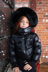 ELLABEE BLACK FUR HOOD BOMBER COAT