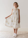 PETITE AMALIE DOILY APPLIQUE VOILE SLEEVELESS DRESS