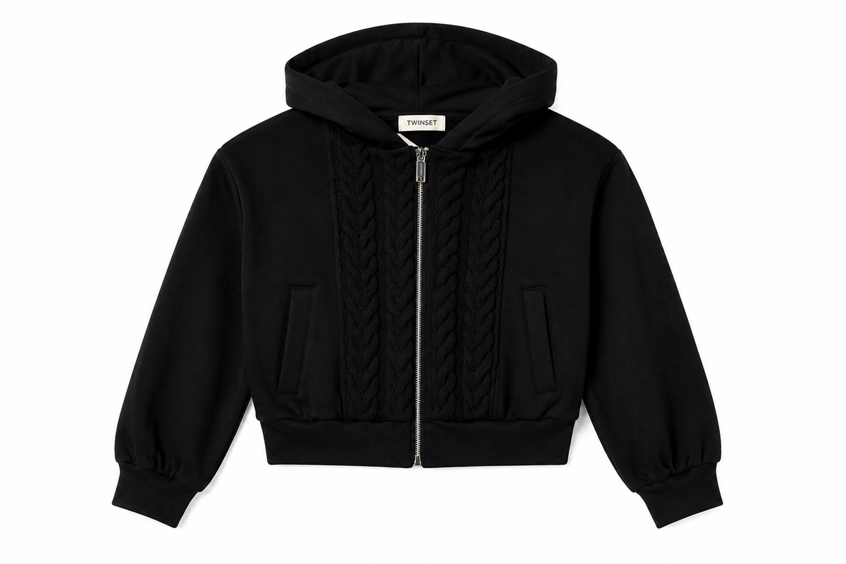 TWINSET CENTER BRAID KNIT  ZIP UP HOODIE SWEATSHIRT