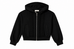 TWINSET CENTER BRAID KNIT  ZIP UP HOODIE SWEATSHIRT