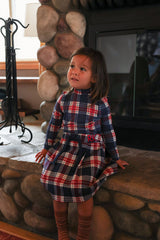 RETRO KID 2PC MARGO BAMBOO PRINTED PLAID TURTLENECK WITH PLEATED SKIRT