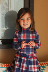 RETRO KID 2PC MARGO BAMBOO PRINTED PLAID TURTLENECK WITH PLEATED SKIRT