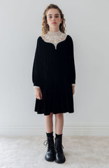 PETITE AMALIE LACE YOKE CORD VELVET DRESS