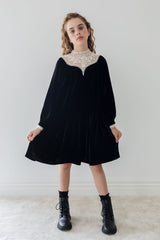 PETITE AMALIE LACE YOKE CORD VELVET DRESS
