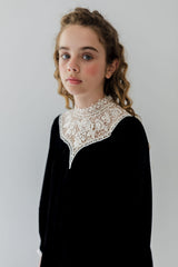 PETITE AMALIE LACE YOKE CORD VELVET DRESS