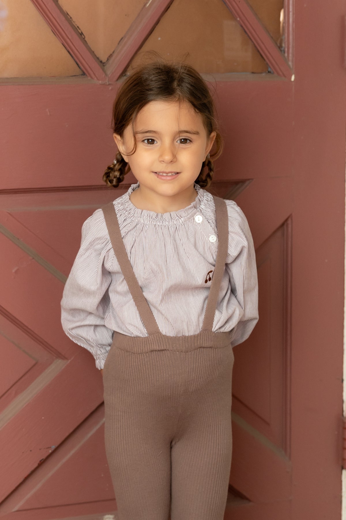 NOU NELLE 2PC STRIPED BLOUSE WITH KNIT SUSPENDER PANTS
