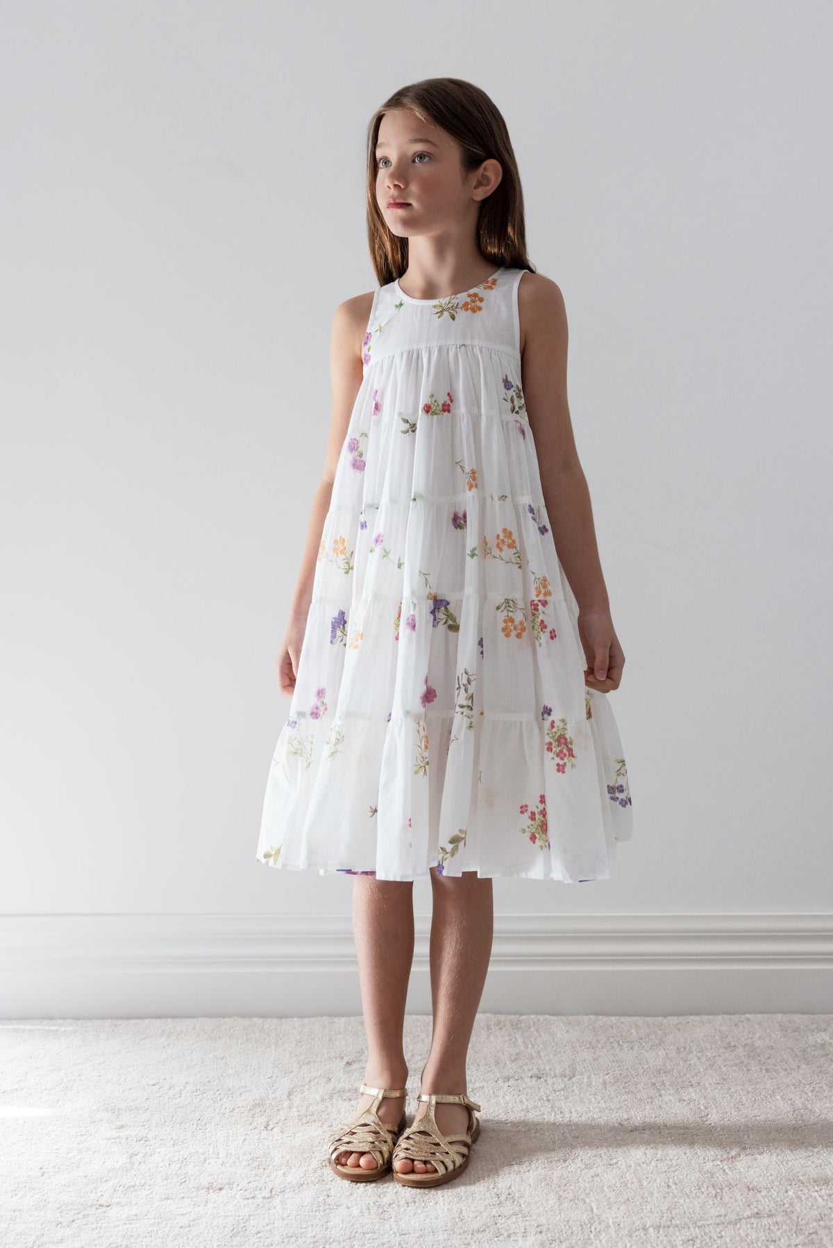 PETITE AMALIE FLORAL SKETCH PRINT SLEEVELESS DRESS