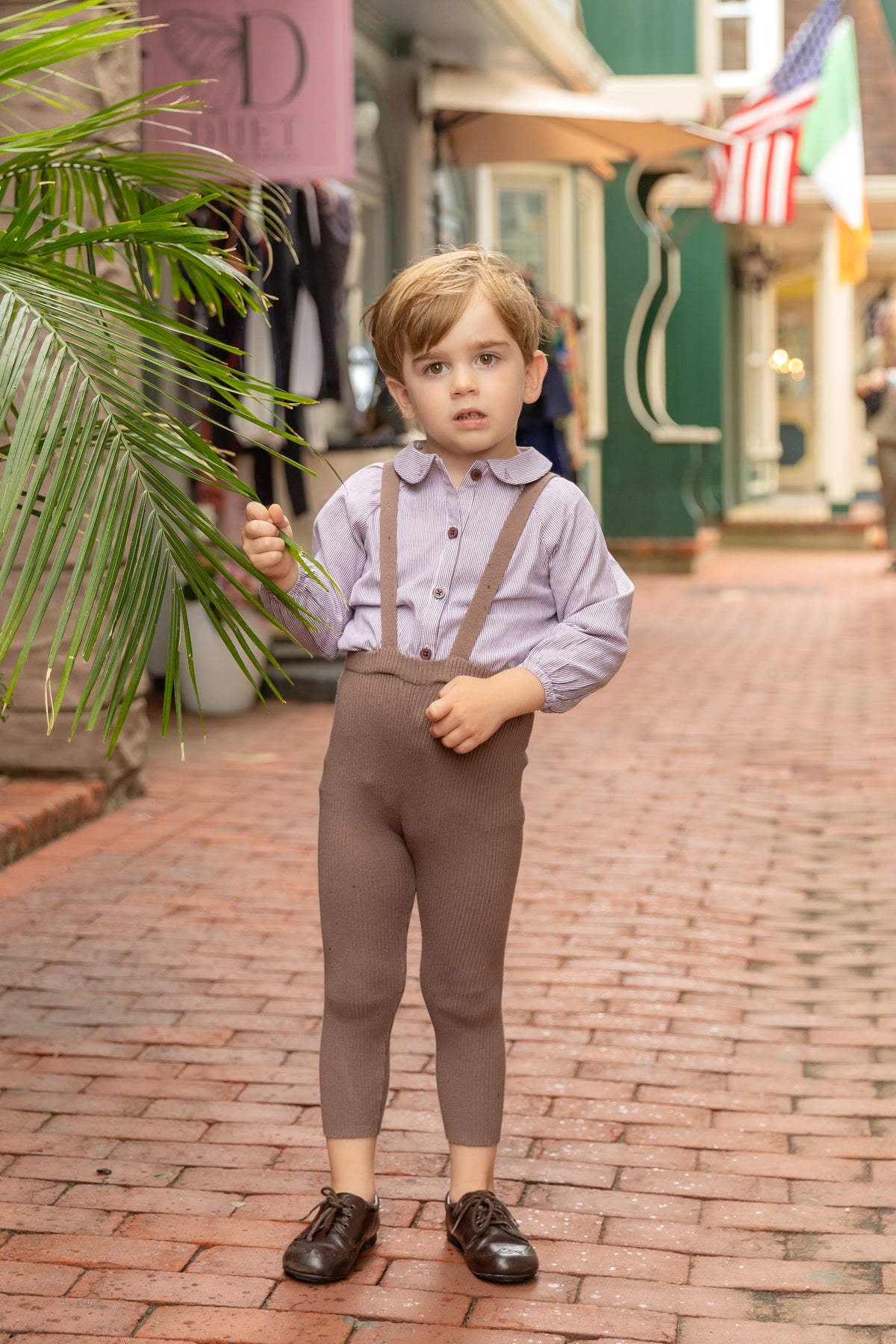 NOU NELLE 2PC STRIPED SHIRT WITH SUSPENDER PANTS