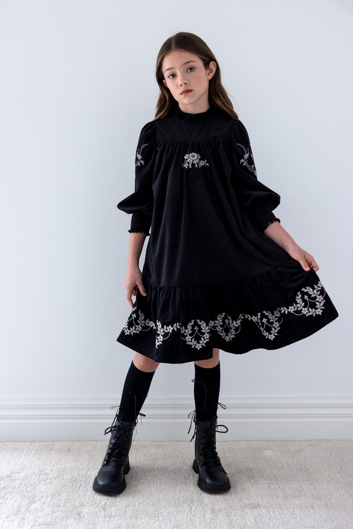 PETITE AMALIE EMBROIDERED CORDUROY DRESS