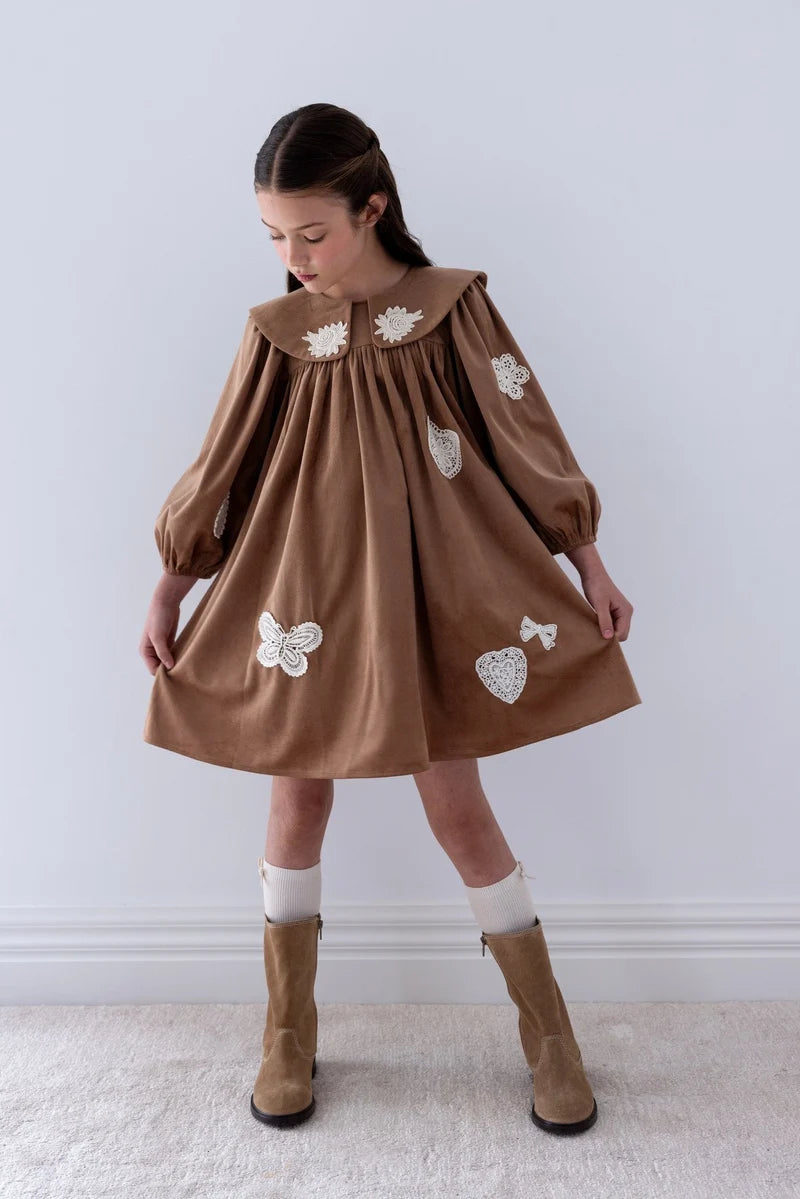 PETITE AMALIE SCATTERED APPLIQUE CORDUROY DRESS