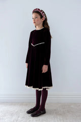 PETITE AMALIE PEEP LACE HEM VELVET DRESS