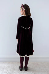 PETITE AMALIE PEEP LACE HEM VELVET DRESS