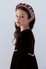 PETITE AMALIE PEEP LACE HEM VELVET DRESS