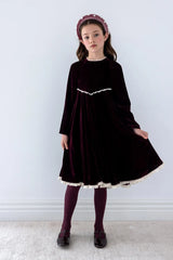PETITE AMALIE PEEP LACE HEM VELVET DRESS