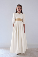 PETITE AMALIE GOLD TAFFETA SASH GOWN