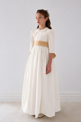 PETITE AMALIE GOLD TAFFETA SASH GOWN