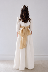 PETITE AMALIE GOLD TAFFETA SASH GOWN