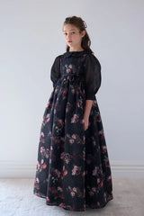 PETITE AMALIE 2PC ORGANZA BLOUSE WITH FLORAL ORGANZA MAXI JUMPER