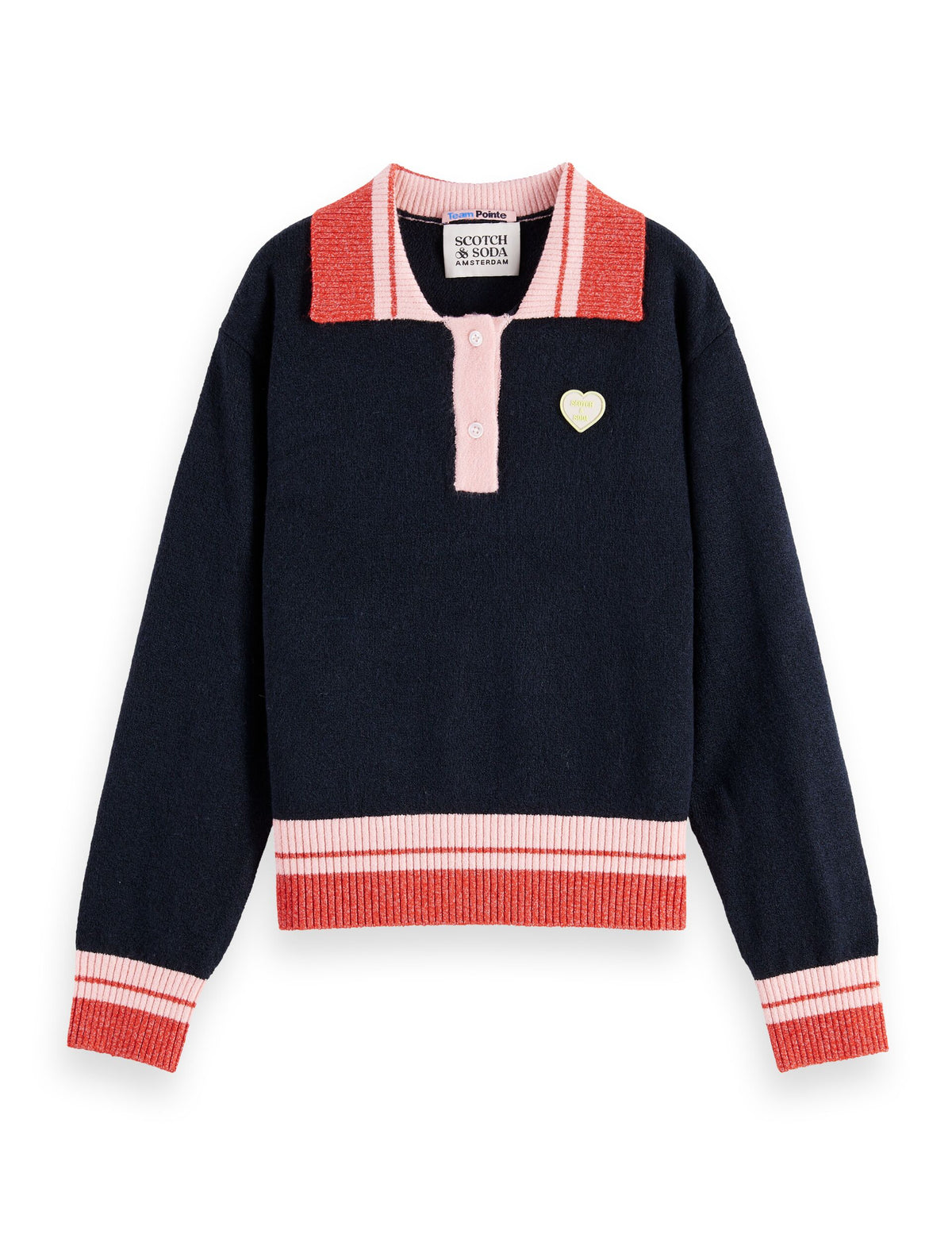 SCOTCH & SODA CHEST LOGO SPORTY HEART LOGO SWEATER