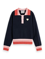 SCOTCH & SODA CHEST LOGO SPORTY HEART LOGO SWEATER