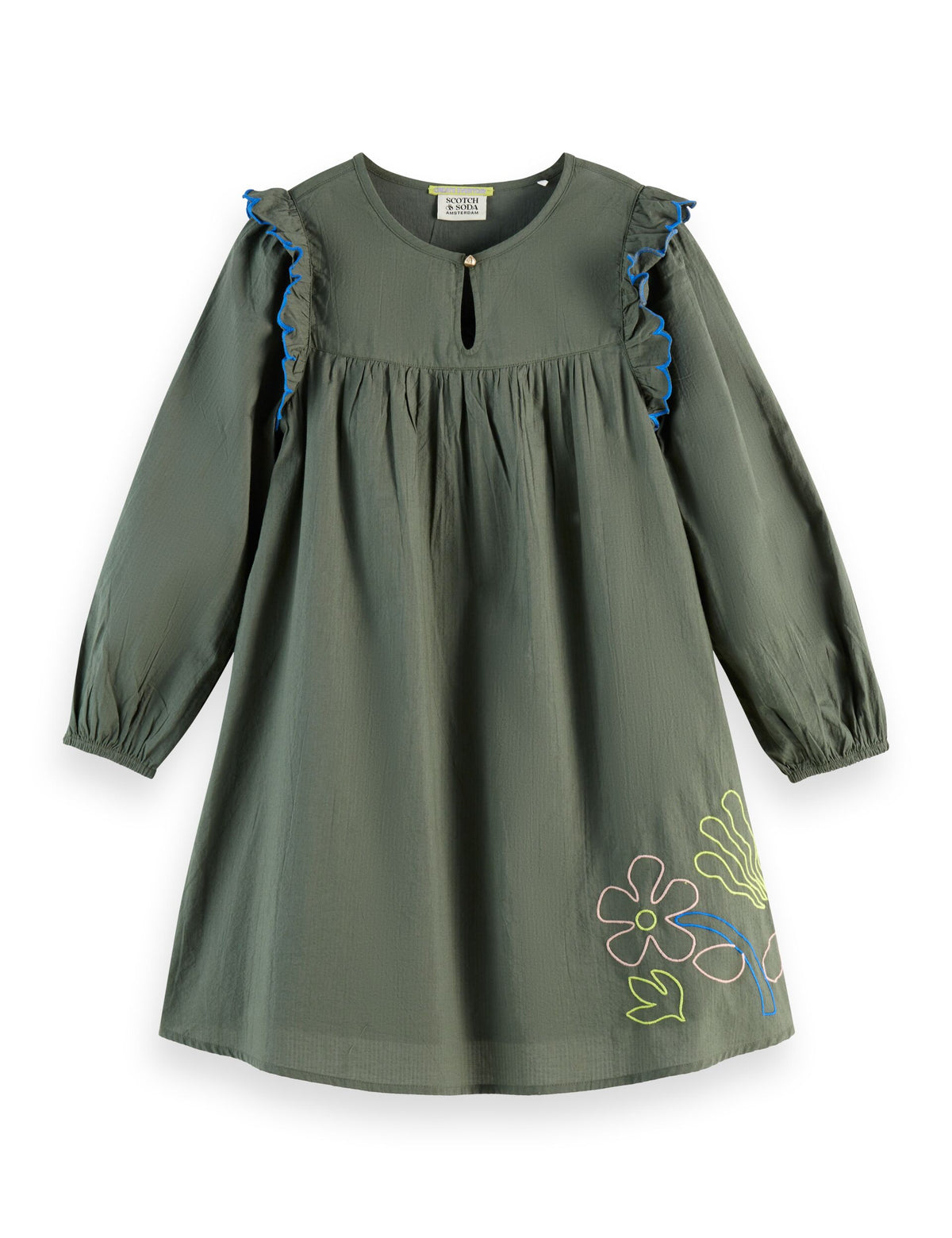 SCOTCH & SODA SEERSUCKER EMBROIDERED DRESS