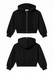 TWINSET CENTER BRAID KNIT  ZIP UP HOODIE SWEATSHIRT