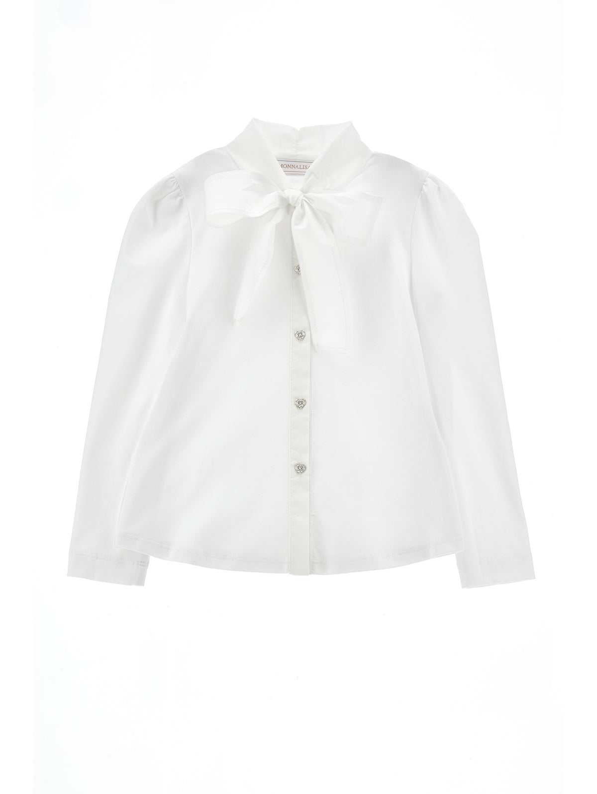 MONNALISA NATASHA BUTTON DOWN SHIRT WITH HEART BUTTONS AND NECK TIE