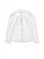 MONNALISA NATASHA BUTTON DOWN SHIRT WITH HEART BUTTONS AND NECK TIE