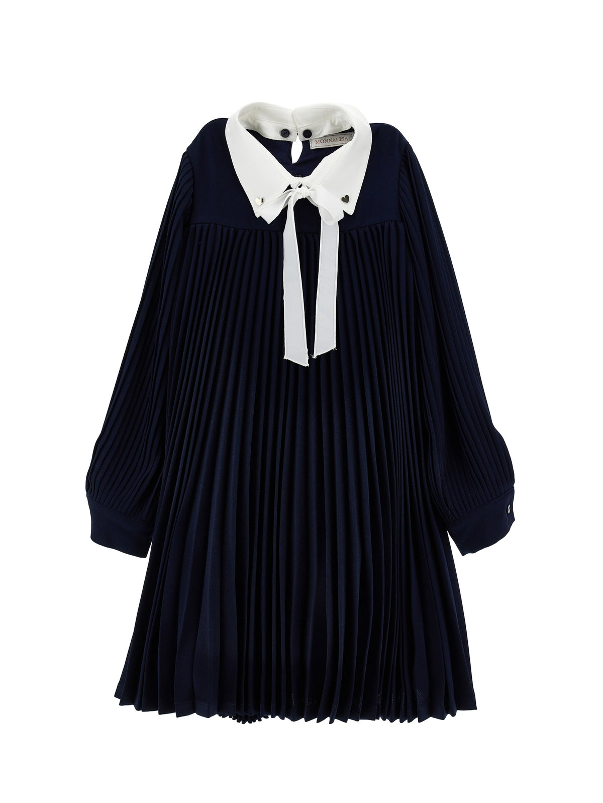 MONNALISA PLEATED DRESS WITH COLLAR AND TIE BOW