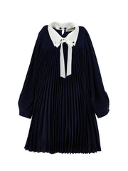 MONNALISA PLEATED DRESS WITH COLLAR AND TIE BOW