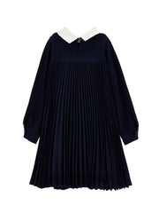 MONNALISA PLEATED DRESS WITH COLLAR AND TIE BOW