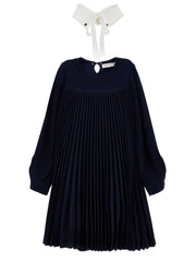 MONNALISA PLEATED DRESS WITH COLLAR AND TIE BOW