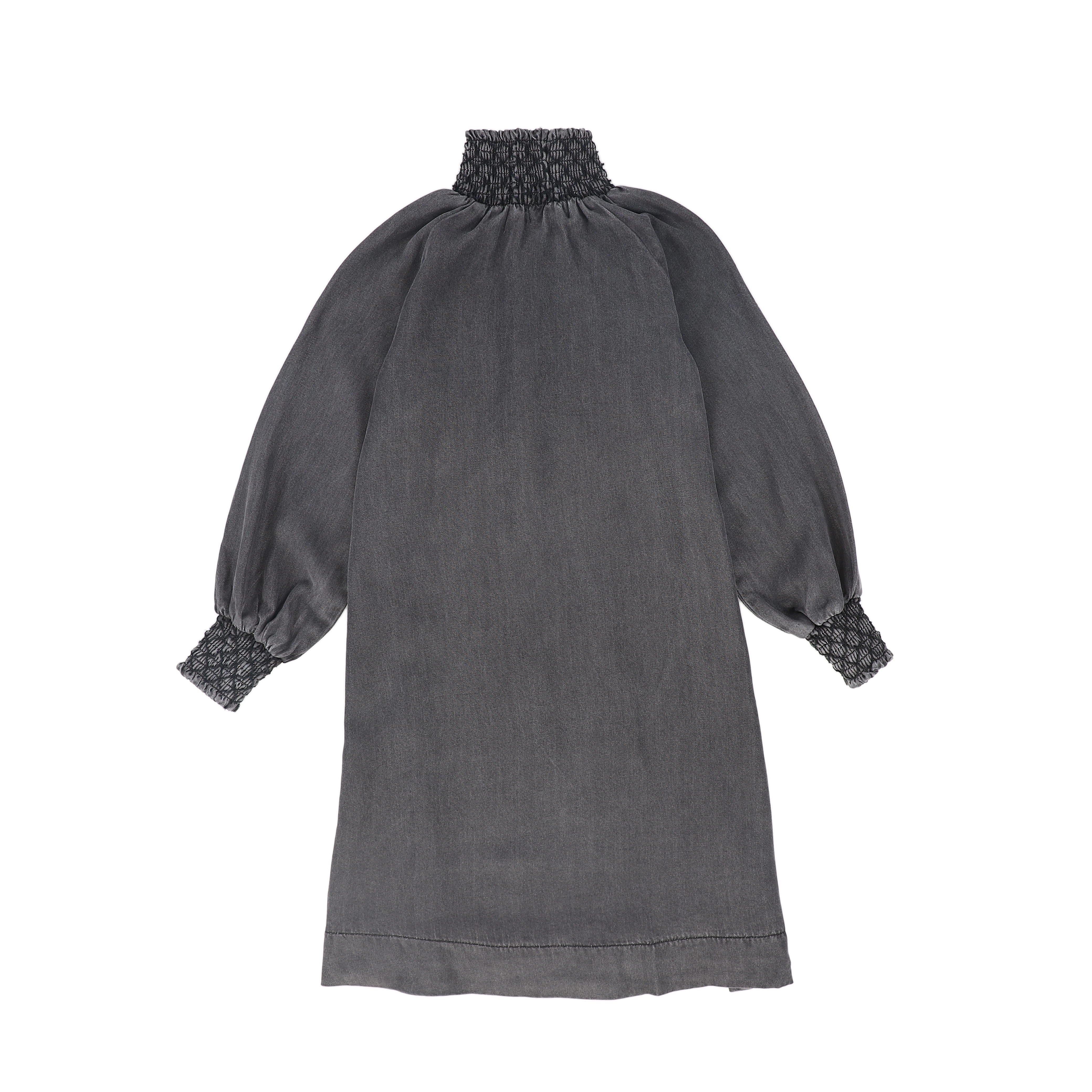 BAMBOO SMOCKED NECK DENIM DRESS