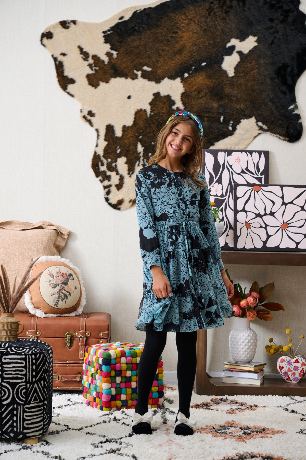 PORTER FLORAL PRINT DOT DRESS