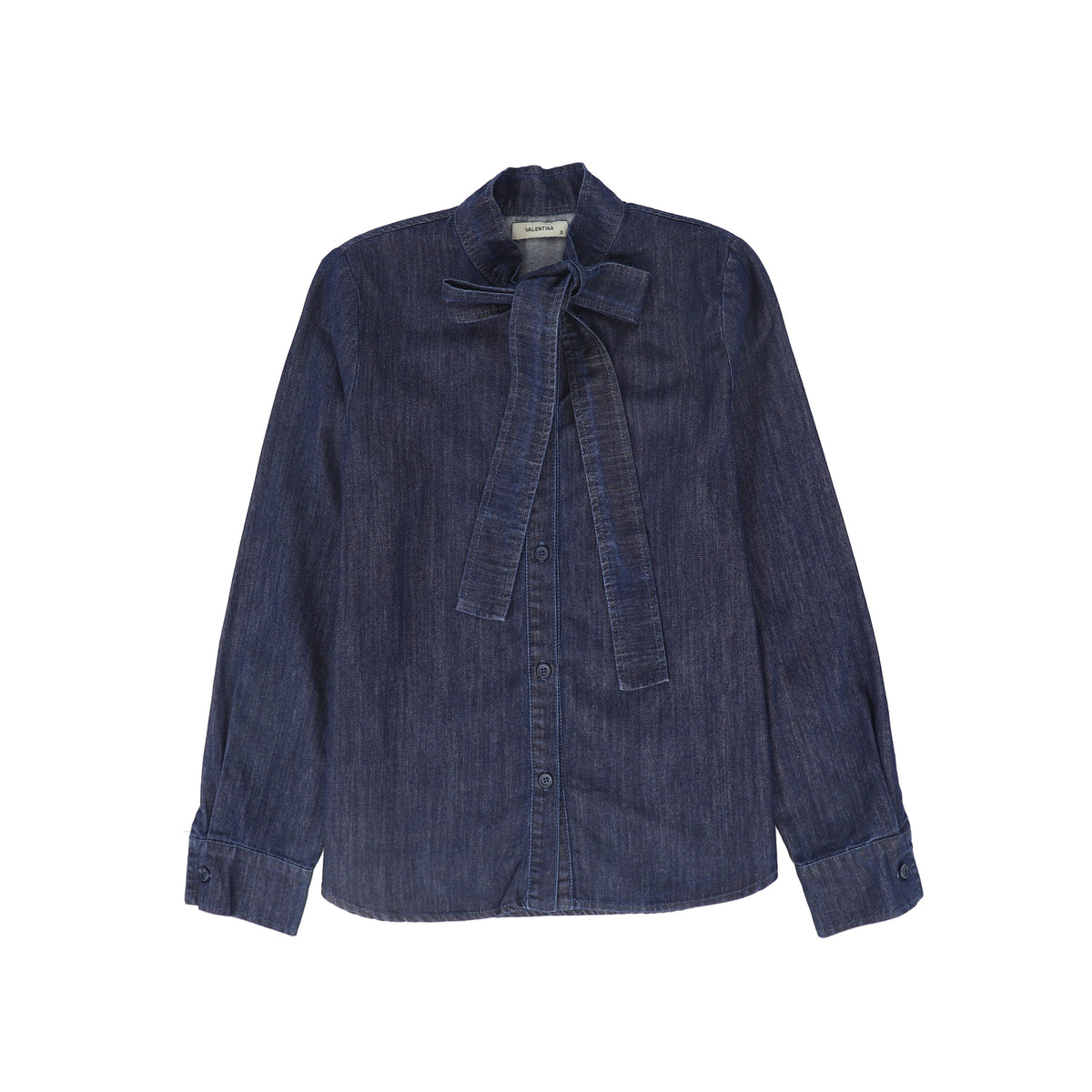 VALENTINA CHAMBRAY TIE NECK BLOUSE