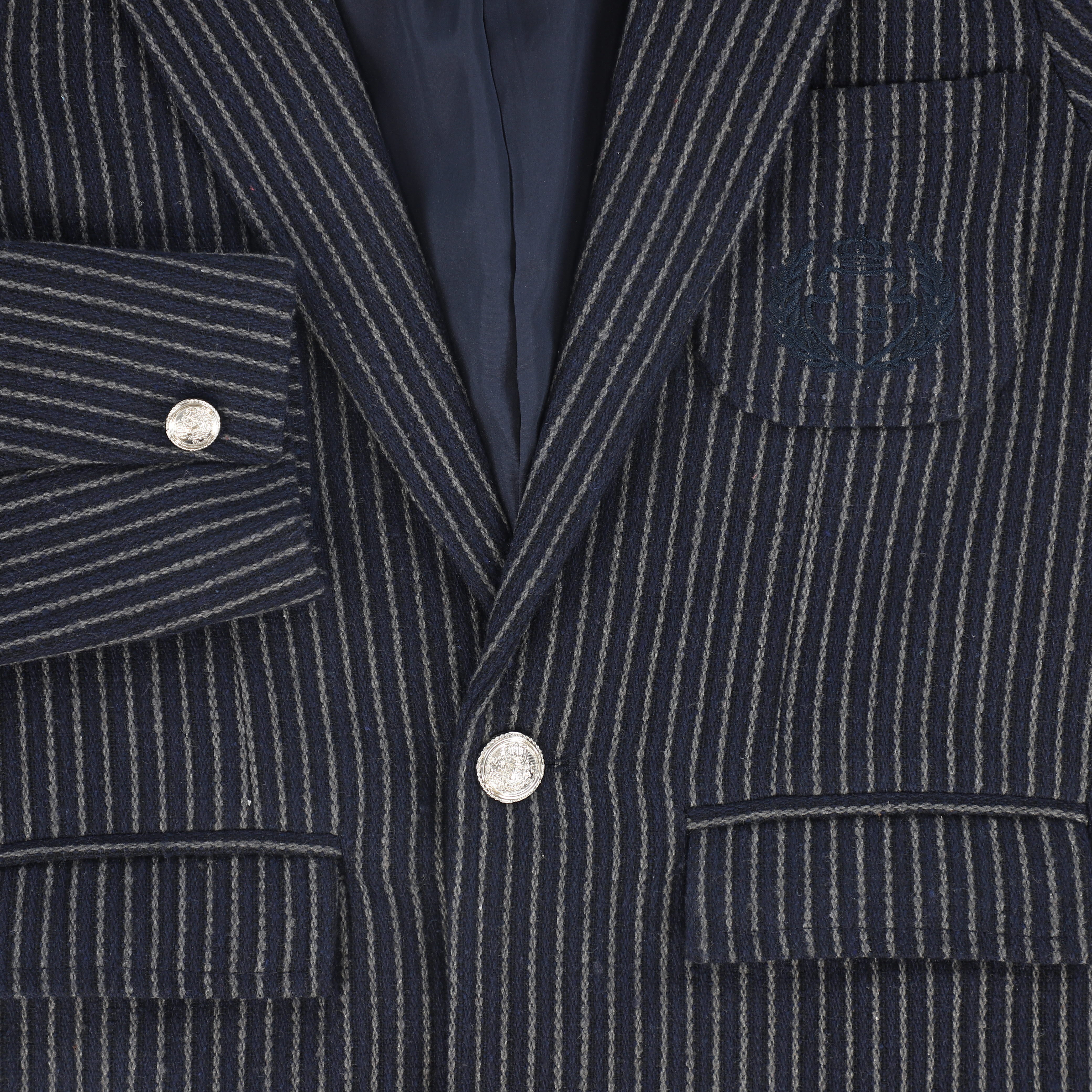 LE BOURDON EMBLEM POCKET STRIPED TEXTURED BLAZER