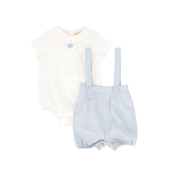 LE BOURDON 2PC LINEN BUBBLE OVERALLS SET