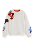 SCOTCH & SODA RELAXED FIT EMBROIDERED FLOWERS CREWNECK SWEATER