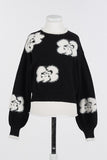 TWINSET LONG SLEEVE FUZZY SWEATER WITH FLOWERS