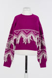 TWINSET LONG SLEEVE KNIT SWEATER WITH FRINGE ZIG-ZAG DETAIL