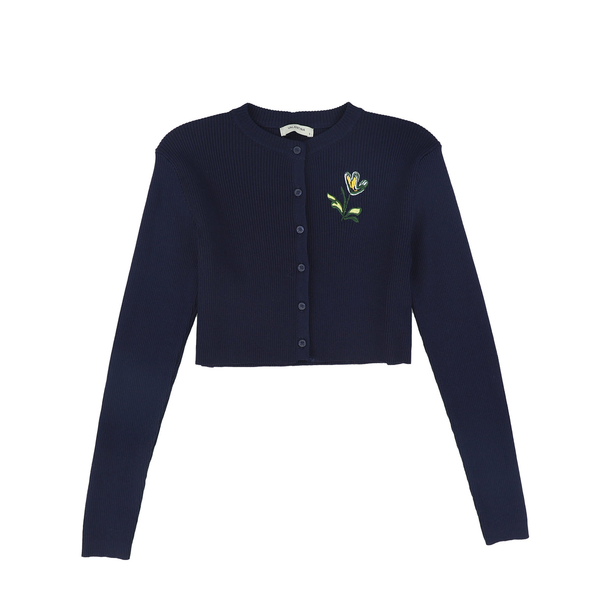 VALENTINA RIBBED KNIT EMBROIDERED CARDIGAN